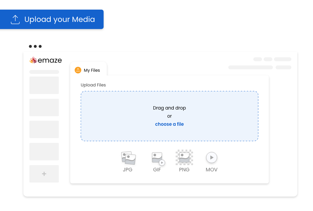 Add media to project example screen, also shows the types of media files accepted.