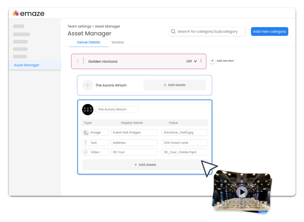 Adding assets to an event hall within Automaze’s Digital Asset Manager